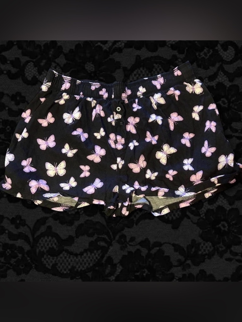 Adorable 2000s Victoria's Secret Black Butterfly Print Lounge Shorts <33